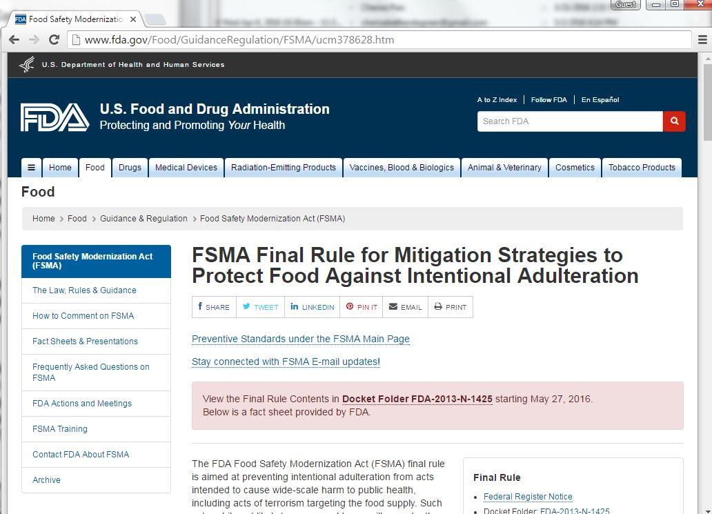 FDA Releases Seventh and Final Rule of Food Safety Law FDA Releases Seventh and Final Rule of Food Safety Law