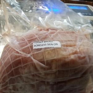 Turkey -- FROZEN Rolled boneless breast --skin on